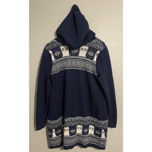 Doctor Who Her Universe Women Hooded Cardigan Medium Tardis Fair Isle Print FLAW - Picture 4 of 9